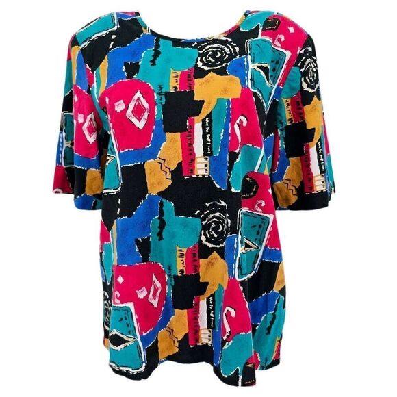 Vintage 80's Abstact Crewneck Tee 18W - Picture 1 of 5